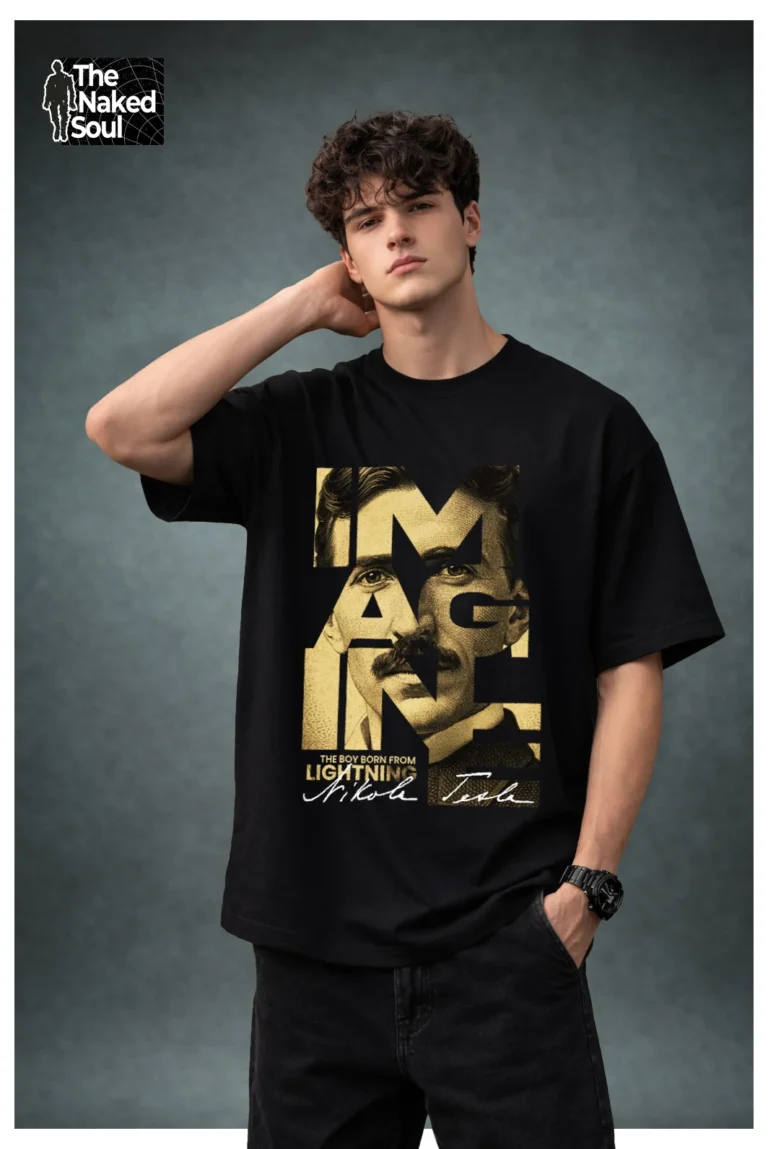 Nikola Tesla oversized t-shirt lightning design