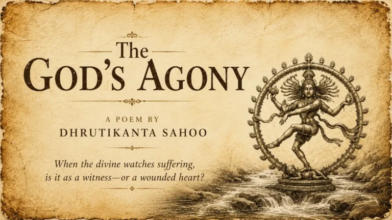 The God's Agony poem featuring Nataraja in a river symbolizing divine suffering and compassion